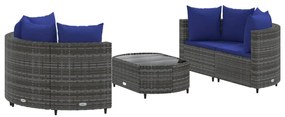 Set divano da giardino 5 pz con cuscini grigio in polyrattan