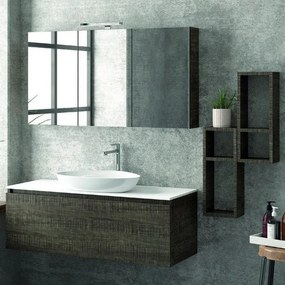 Composizione bagno 120cm sospesa composta da mobile specchio contenitore e 2 pensili - KAMALU