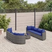 Set Divano da Giardino 9 pz con Cuscini Grigio in Polyrattan 3308431