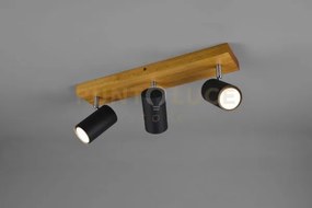 Marley barra 3 spots cilindri neri base legno naturale l. 44cm 3 lu...