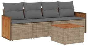 Set divano da giardino 5 pz con cuscini beige in polyrattan