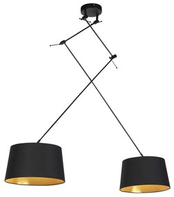 Lampada a sospensione con paralumi in cotone nero con oro 35 cm - BLITZ II zwart