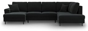 Divano angolare nero allungabile e con contenitore (con penisola a destra/a U) con rivestimento in velluto Kyoto – Cosmopolitan Design
