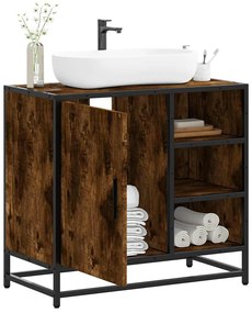 Armadietto Bagno Rovere Fumo 65x33x60 Cm İn Legno Multistrato /