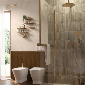 Box doccia walk-in Elidesign, vetro 8 mm, L max 160 cm x H 200 cm, profilo dorato