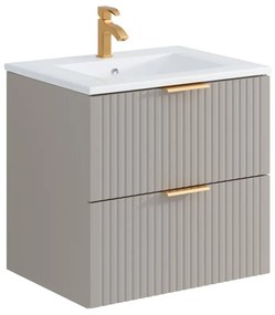 Mobile per bagno sospeso con scanalature e lavabo da incasso 60 cm Beige - ZEVARA