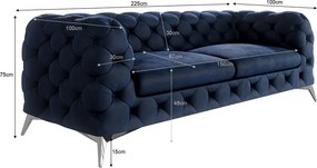 Divano blu scuro con rivestimento in velluto 225 cm Chelsea – Ropez