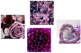 Set di quadri – Fiori viola con cuoricino