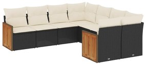 Set Divani da Giardino con Cuscini 8 pz Nero in Polyrattan