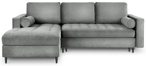 Divano letto angolare in velluto grigio chiaro, angolo sinistro Santo - Milo Casa