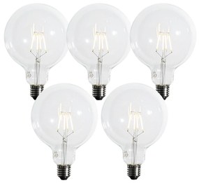 Set di 5 lampadine LED E27 dimmerabili a 3 fasi con filamento a spirale G125 4W 450 lm 2700K
