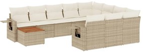 Set divani da giardino 11 pz con cuscini beige in polyrattan