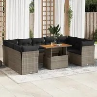 Set Divano da Giardino 10 pz con Cuscini Grigio in Polyrattan 3326972