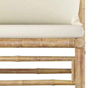 Set Salotto da Giardino 7pz con Cuscini Bianco Crema in Bambù