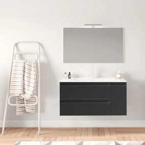 Mobile sottolavabo e lavabo Pull per vasca a sinistra grigio grafite opaco in mdf L 120 x H 56 x P 46 cm, 1 anta 2 cassetti