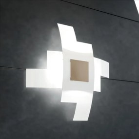 Plafoniera Moderna Tetris Color Metallo Sabbia Vetro Bianco 4 Luci E27 75Cm