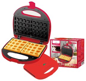 Piastra per Waffle Panini 750W Machina Elettrico Waffle a 2 Posti con Rivestimento Antiaderente Piastra Misura 22.6x12.6cm Rosso