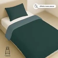 Parure copripiumino singolo in microfibra mano pesca verde