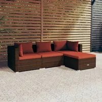 Set Divani da Giardino 4 pz con Cuscini in Polyrattan Marrone 3101643