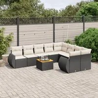 Set Divani da Giardino 10pz con Cuscini in Polyrattan Nero 3225160