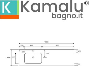 Lavabo per mobili 155cm con vasca a sinistra in solid surface | KLIT-1550SS - KAMALU