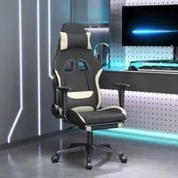 Sedia da Gaming Massaggio e Poggiapiedi Tessuto Nero e Crema cod mxl 69545