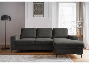 Divano letto angolare in velluto a coste grigio scuro (angolo destro) Lofty Lilly - Miuform