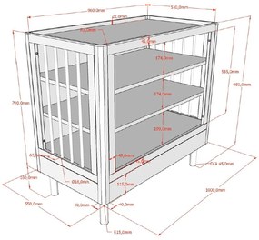 Cassettiera per bambini di colore naturale in rovere massiccio con fasciatoio 100x95x55 cm Forrest – Vipack