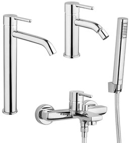 Set miscelatori lavabo alto + bidet + gruppo vasca Jacuzzi | rubinetteria Sunset ottone cromato per piletta click clack