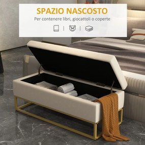 Panca Contenitore Rettangolare 110x44x49 cm con Seduta Imbottita e Gambe in Acciaio Beige...