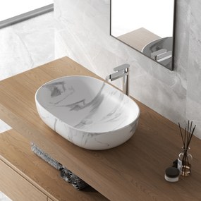 Lavabo D'Appoggio 60x41 Cm "Shelf" Marmorizzato Bianco