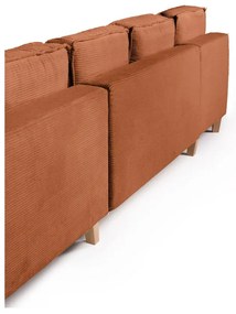 Divano angolare arancione allungabile (con penisola a destra/a forma di "U") con rivestimento in velluto a coste Tori – Bonami Selection