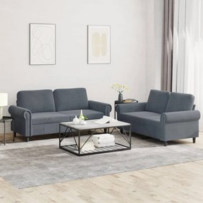 Set Di Divani 2 Pz Con Cuscini Grigio Scuro İn Velluto /