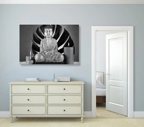 Stampa su tela – Buddha con natura morta rilassante in bianco e nero