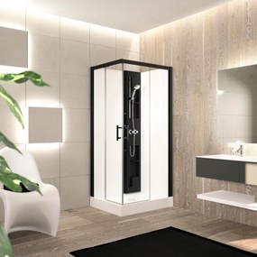 Cabina doccia idromassaggio rettangolare PERLA 100 x 80 cm bianco e nero con miscelatore termostatico