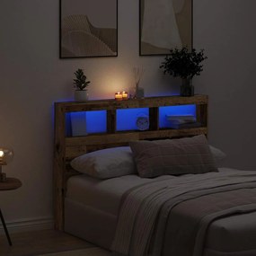 Testiera Con Contenitore A Led Legno Antico 140x17x102 Cm /