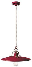 Lampadario Vintage Country Ferro E Ceramica Bordeaux 1 Luce E27