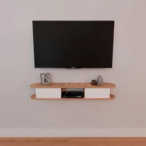 Mobile TV Sospeso 120x20x18 cm 2 Ante E Vano A Giorno Omega Rovere E Bianco