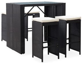 Set da bar da giardino 5 pz in polyrattan e vetro nero