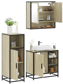 Set Mobili Da Bagno 3 Pz Rovere Sonoma İn Legno Multistrato /