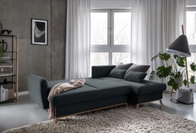Divano angolare grigio scuro allungabile/con contenitore (con penisola a destra/con chaise lounge) Scandic Lagom – Miuform