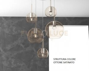 Sosp. ottone sat. rettangolare 5 luci vetri (1 grande+1 medio+3 pic...