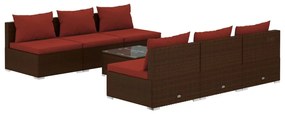 Set divani da giardino 7 pz con cuscini in polyrattan marrone