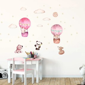 Adesivi murali rosa per bambini Palloncini e stelle - Ambiance