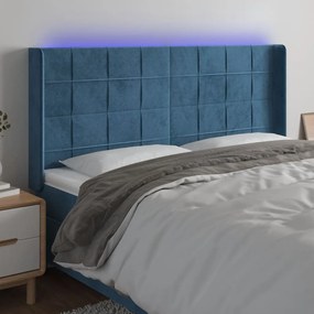 Testiera A Led Blu Scuro 163x16x118/128 Cm İn Velluto /