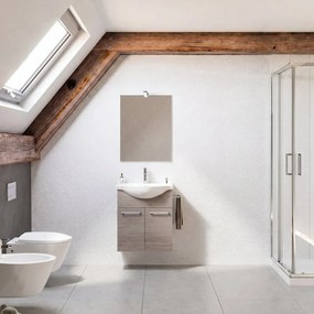 Mobile bagno sospeso Ginevra con lavabo e specchio L 53.6 x H 61 x P 30 cm noce americano 2 ante con specchio a led