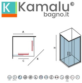 Kamalu - Box doccia 100x100 finitura cromo apertura doppio scorrevole| KZ-1000