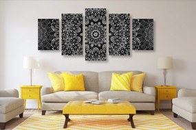 Quadri 5 pezzi – Mandala con motivo astratto in bianco e nero
