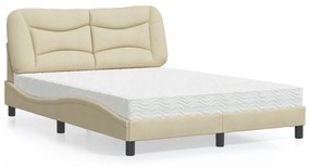 Letto con materasso crema 140x19 cm in tessuto