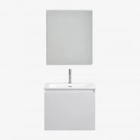 Set Mobili Da Bagno In Legno Macrae Con Lavabo Integrato Bianco & Rectangular Led (60x70) Tasmin & Cromato ↑20 Cm Con Valvola Di - Sklum